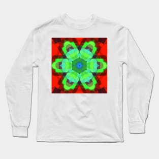 Retro Mandala Flower Green and Red Long Sleeve T-Shirt